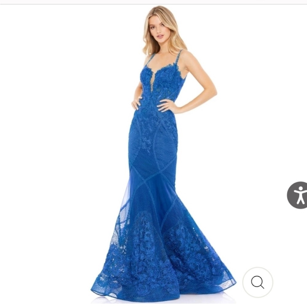 Mac Duggal Deep Blue Lace Maxi Mermaid Dress #79082R
